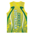 Cricket Australian Basketball Jersey Map Silhouette With Green And Gold Geometric Pattern