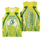 Cricket Australian Basketball Jersey Map Silhouette With Green And Gold Geometric Pattern