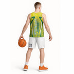 Cricket Australian Basketball Jersey Map Silhouette With Green And Gold Geometric Pattern