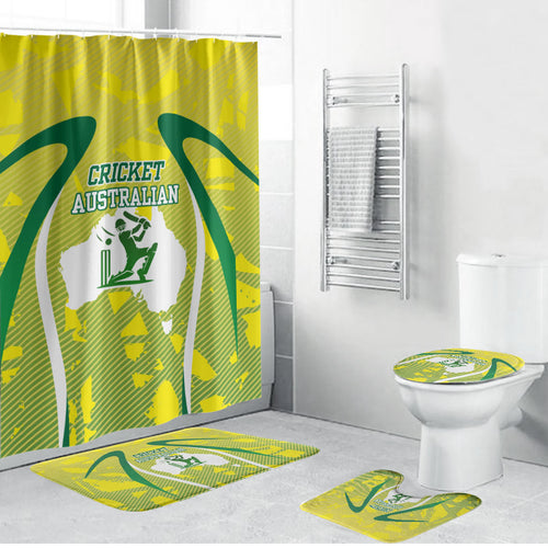 Cricket Australian Bathroom Set Map Silhouette With Green And Gold Geometric Pattern