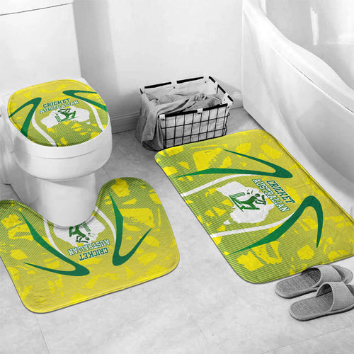 Cricket Australian Bathroom Set Map Silhouette With Green And Gold Geometric Pattern