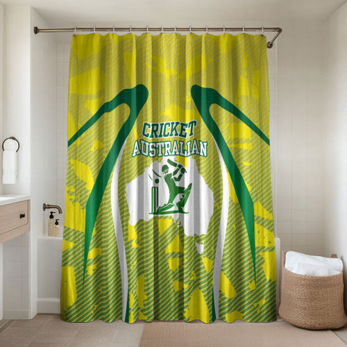 Cricket Australian Bathroom Set Map Silhouette With Green And Gold Geometric Pattern