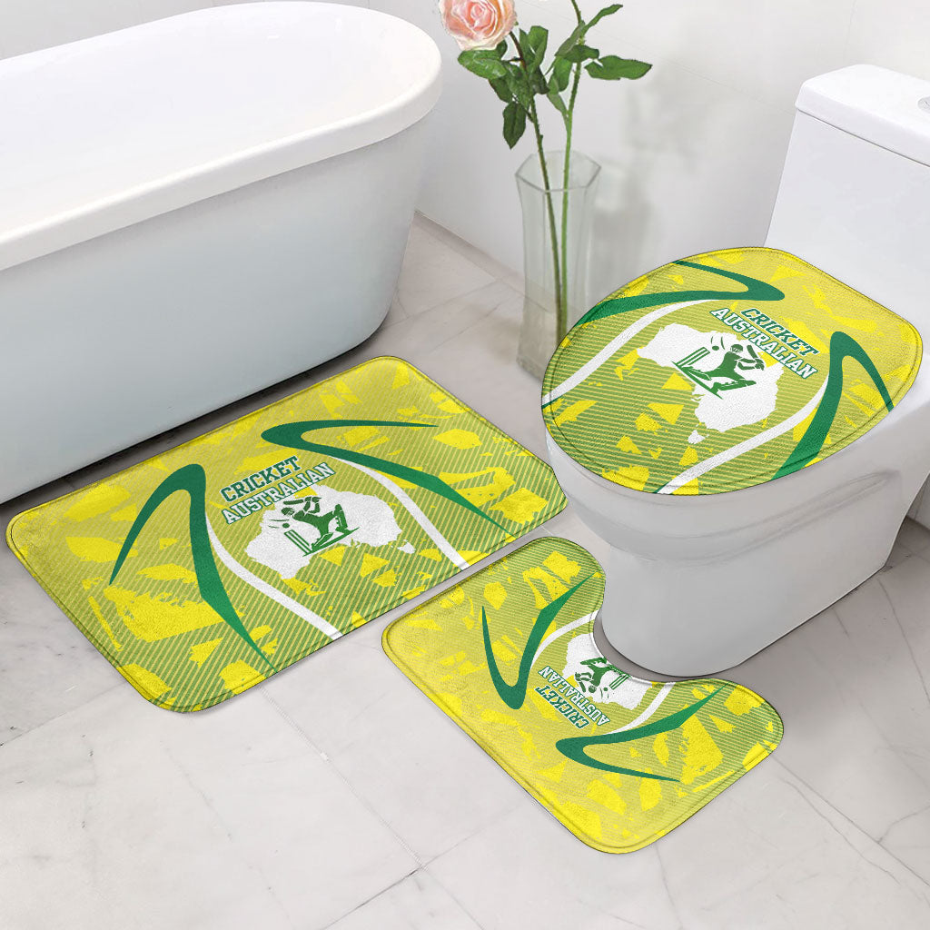 Cricket Australian Bathroom Set Map Silhouette With Green And Gold Geometric Pattern