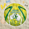 Cricket Australian Beach Blanket Map Silhouette With Green And Gold Geometric Pattern