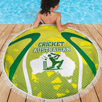 Cricket Australian Beach Blanket Map Silhouette With Green And Gold Geometric Pattern