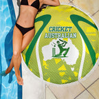 Cricket Australian Beach Blanket Map Silhouette With Green And Gold Geometric Pattern