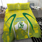 Cricket Australian Bedding Set Map Silhouette With Green And Gold Geometric Pattern