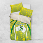 Cricket Australian Bedding Set Map Silhouette With Green And Gold Geometric Pattern