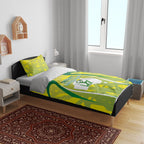 Cricket Australian Bedding Set Map Silhouette With Green And Gold Geometric Pattern