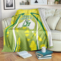 Cricket Australian Blanket Map Silhouette With Green And Gold Geometric Pattern