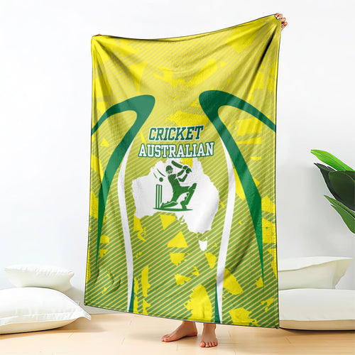 Cricket Australian Blanket Map Silhouette With Green And Gold Geometric Pattern
