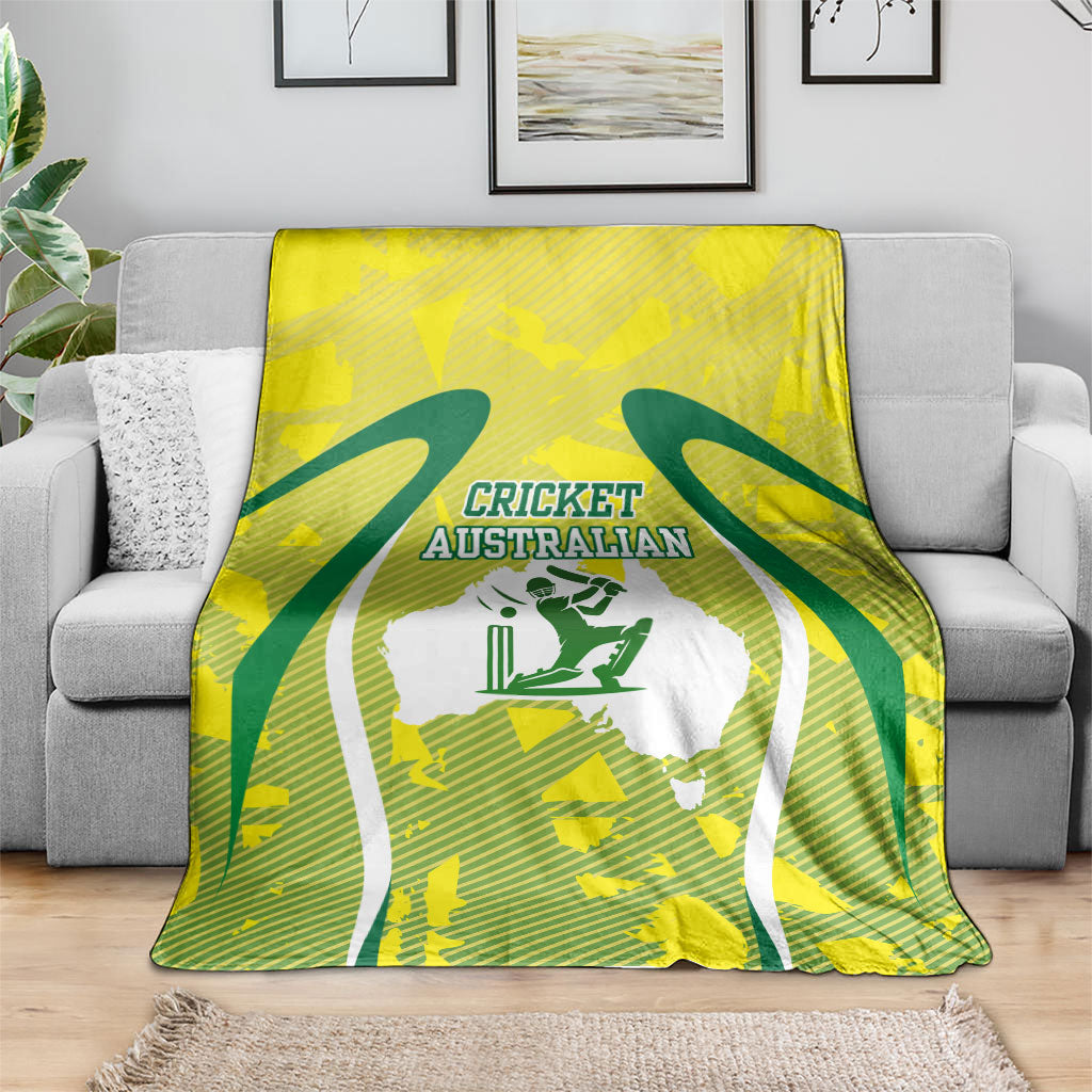 Cricket Australian Blanket Map Silhouette With Green And Gold Geometric Pattern
