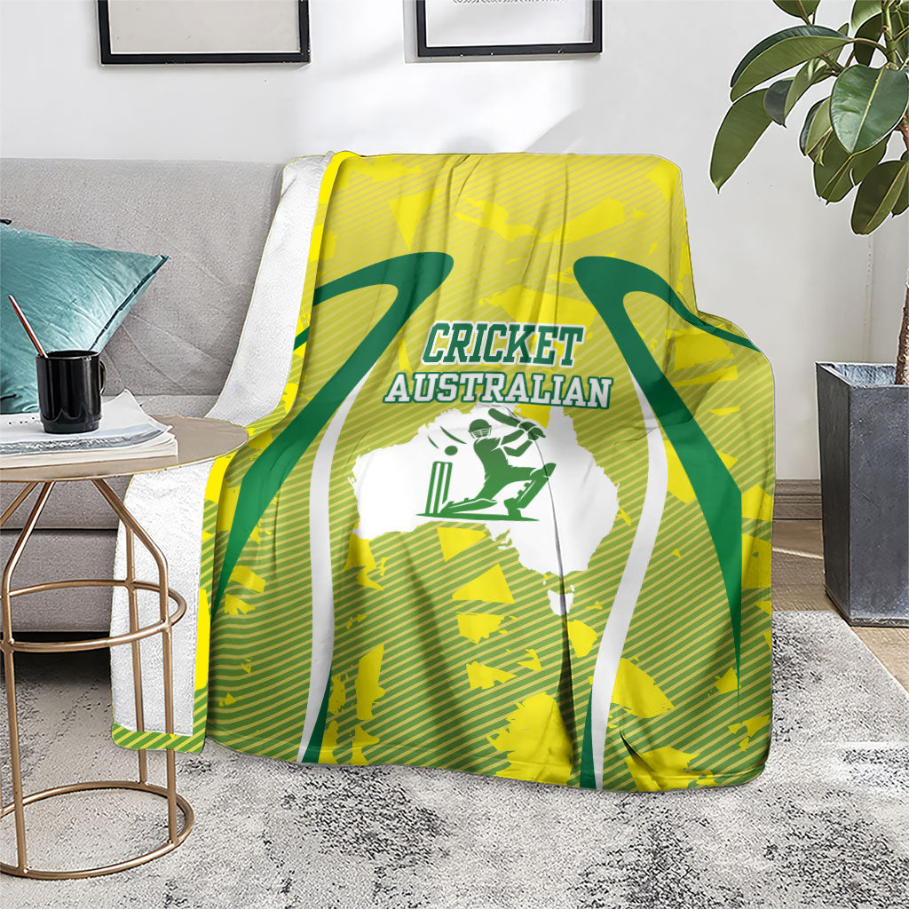 Cricket Australian Blanket Map Silhouette With Green And Gold Geometric Pattern