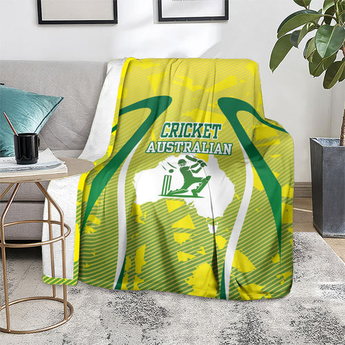 Cricket Australian Blanket Map Silhouette With Green And Gold Geometric Pattern