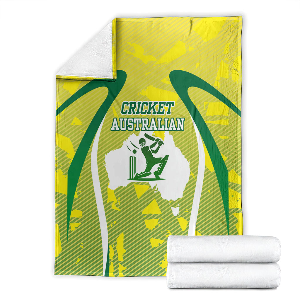 Cricket Australian Blanket Map Silhouette With Green And Gold Geometric Pattern