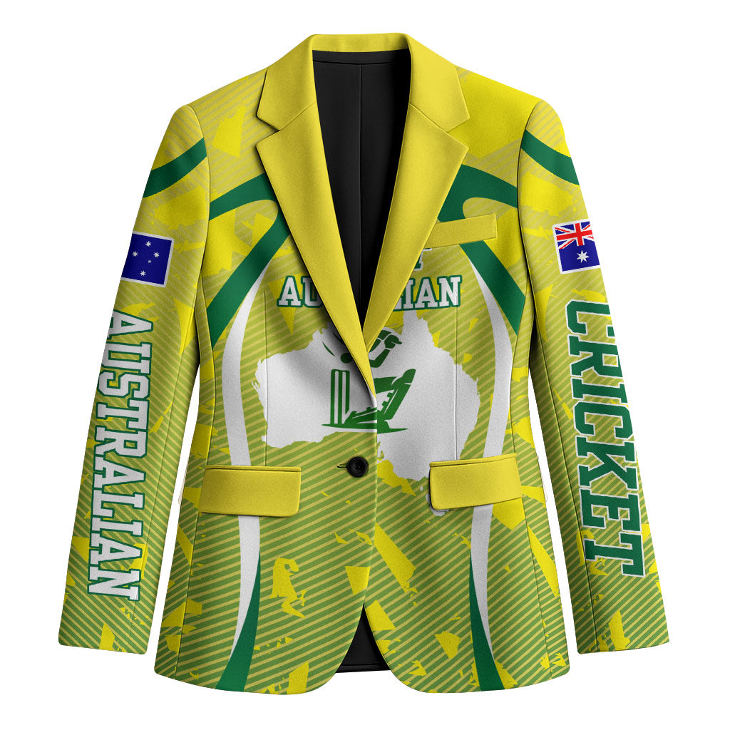 Cricket Australian Blazer Map Silhouette With Green And Gold Geometric Pattern