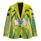 Cricket Australian Blazer Map Silhouette With Green And Gold Geometric Pattern