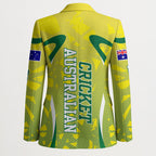Cricket Australian Blazer Map Silhouette With Green And Gold Geometric Pattern