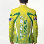 Cricket Australian Blazer Map Silhouette With Green And Gold Geometric Pattern