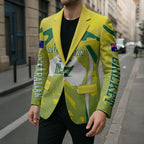 Cricket Australian Blazer Map Silhouette With Green And Gold Geometric Pattern