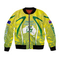 Cricket Australian Bomber Jacket Map Silhouette With Green And Gold Geometric Pattern