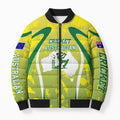 Cricket Australian Bomber Puffer Jacket Map Silhouette With Green And Gold Geometric Pattern