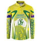 Cricket Australian Button Sweatshirt Map Silhouette With Green And Gold Geometric Pattern