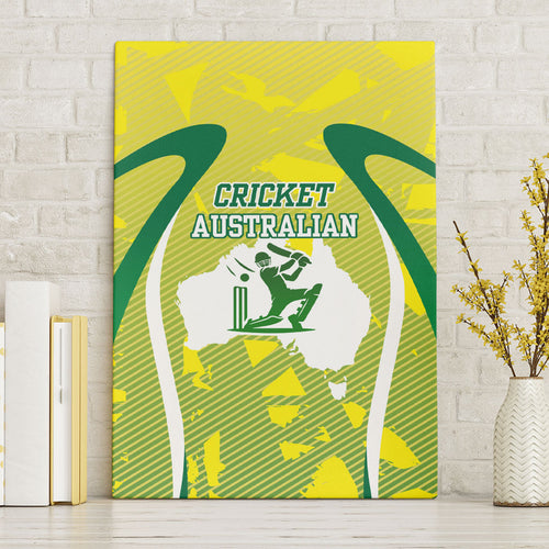 Cricket Australian Canvas Wall Art Map Silhouette With Green And Gold Geometric Pattern