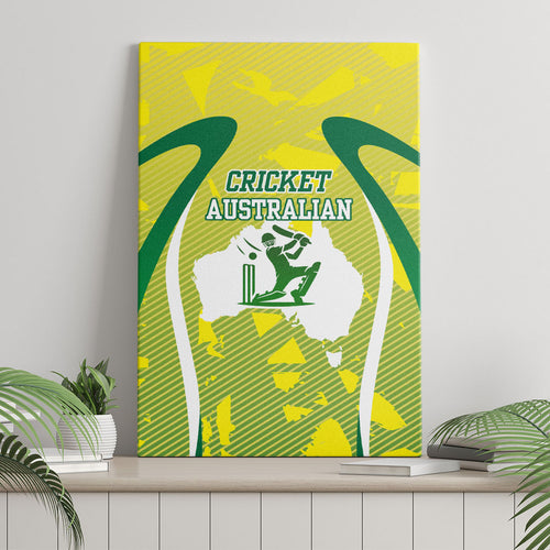Cricket Australian Canvas Wall Art Map Silhouette With Green And Gold Geometric Pattern
