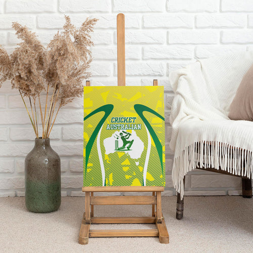 Cricket Australian Canvas Wall Art Map Silhouette With Green And Gold Geometric Pattern