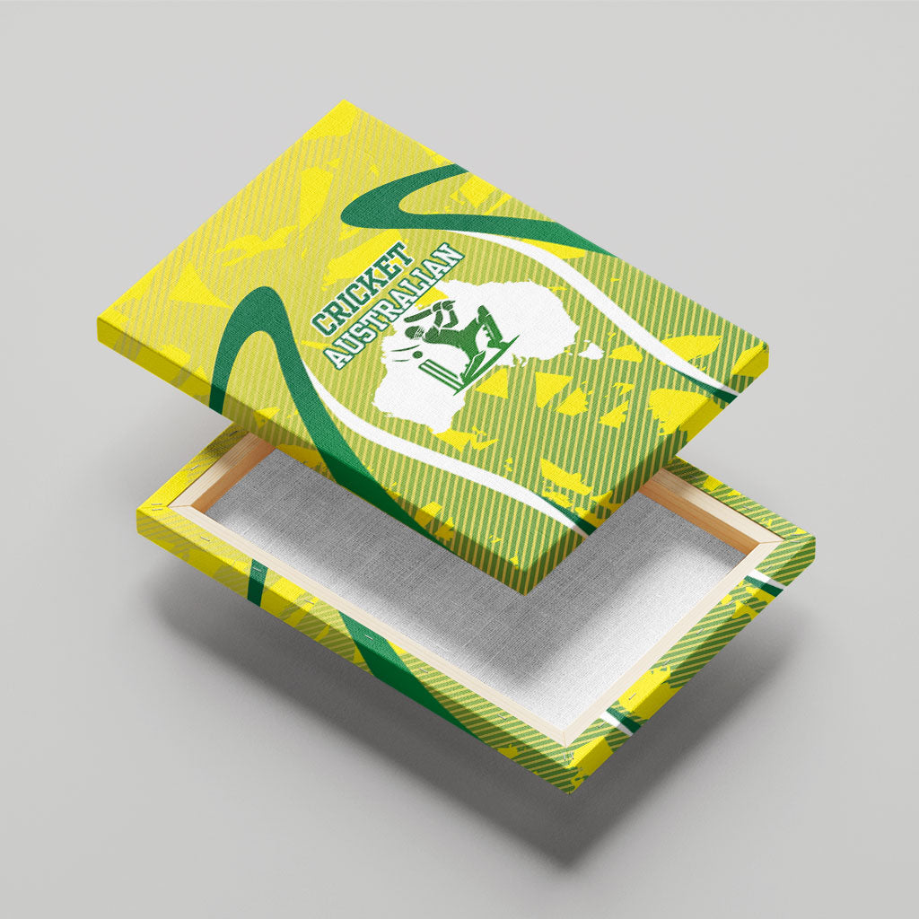 Cricket Australian Canvas Wall Art Map Silhouette With Green And Gold Geometric Pattern