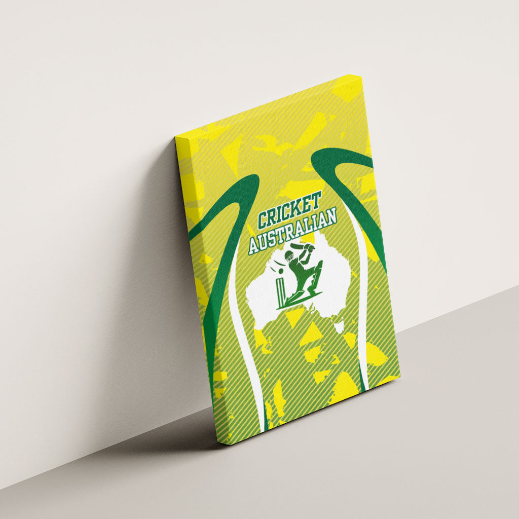 Cricket Australian Canvas Wall Art Map Silhouette With Green And Gold Geometric Pattern
