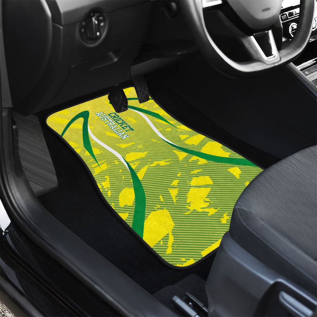 Cricket Australian Car Mats Map Silhouette With Green And Gold Geometric Pattern