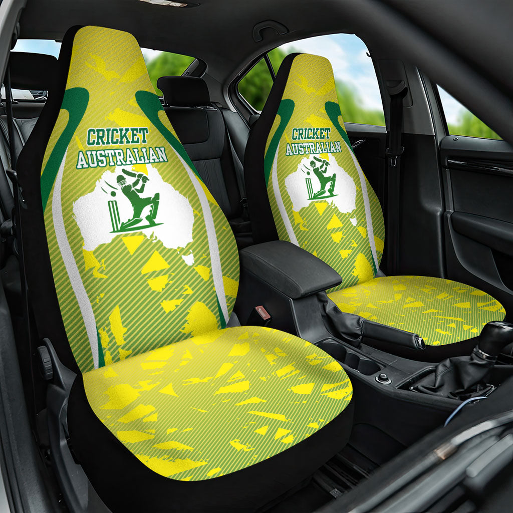 Cricket Australian Car Seat Cover Map Silhouette With Green And Gold Geometric Pattern