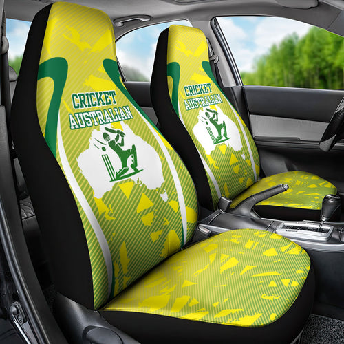 Cricket Australian Car Seat Cover Map Silhouette With Green And Gold Geometric Pattern