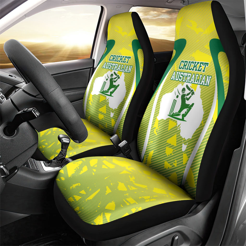 Cricket Australian Car Seat Cover Map Silhouette With Green And Gold Geometric Pattern