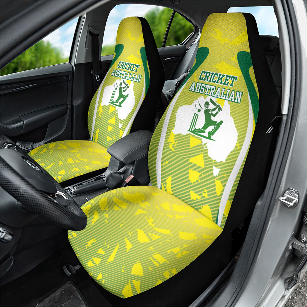 Cricket Australian Car Seat Cover Map Silhouette With Green And Gold Geometric Pattern