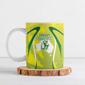 Cricket Australian Ceramic Mug Map Silhouette With Green And Gold Geometric Pattern