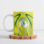 Cricket Australian Ceramic Mug Map Silhouette With Green And Gold Geometric Pattern