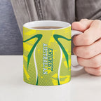 Cricket Australian Ceramic Mug Map Silhouette With Green And Gold Geometric Pattern