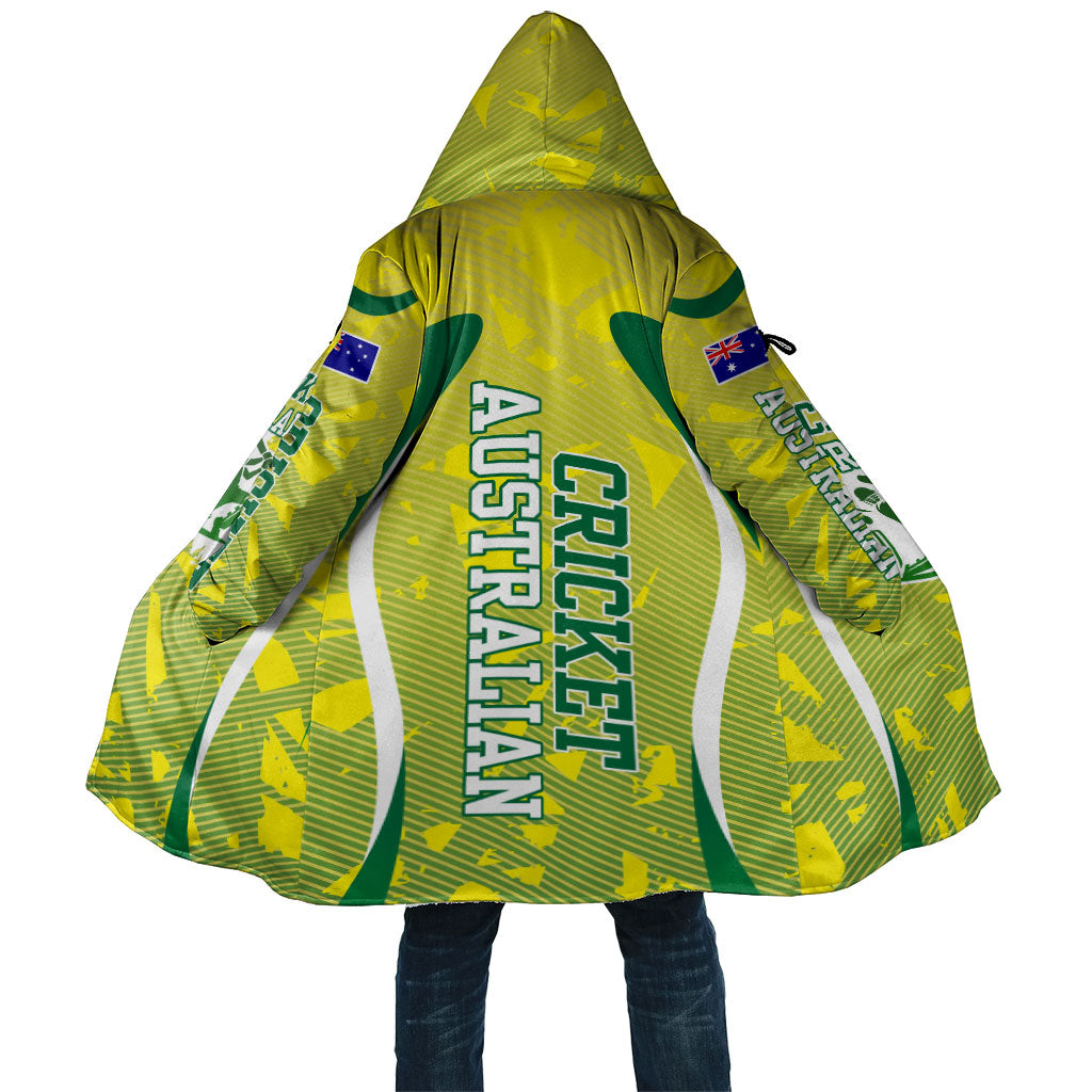 Cricket Australian Cloak Map Silhouette With Green And Gold Geometric Pattern