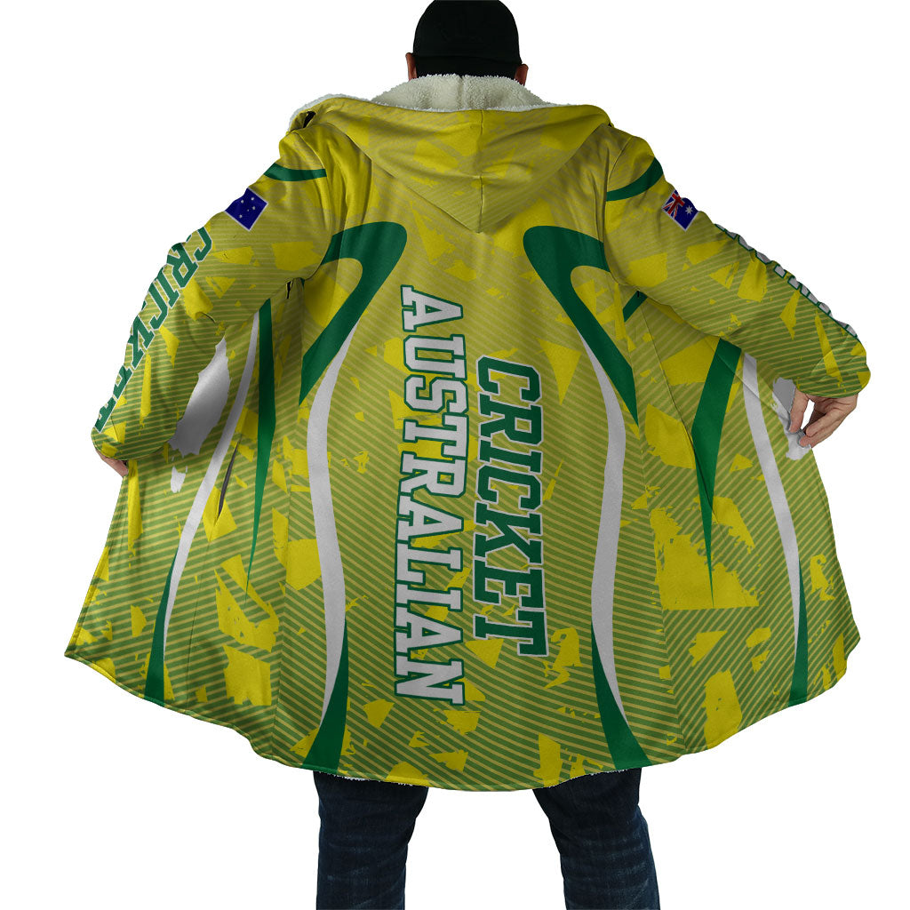 Cricket Australian Cloak Map Silhouette With Green And Gold Geometric Pattern