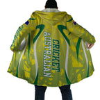 Cricket Australian Cloak Map Silhouette With Green And Gold Geometric Pattern