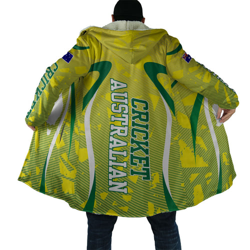 Cricket Australian Cloak Map Silhouette With Green And Gold Geometric Pattern