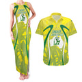 Cricket Australian Couples Matching Tank Maxi Dress and Hawaiian Shirt Map Silhouette With Green And Gold Geometric Pattern