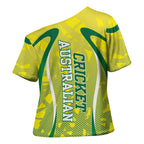 Cricket Australian Cross Shoulder Shirt Map Silhouette With Green And Gold Geometric Pattern