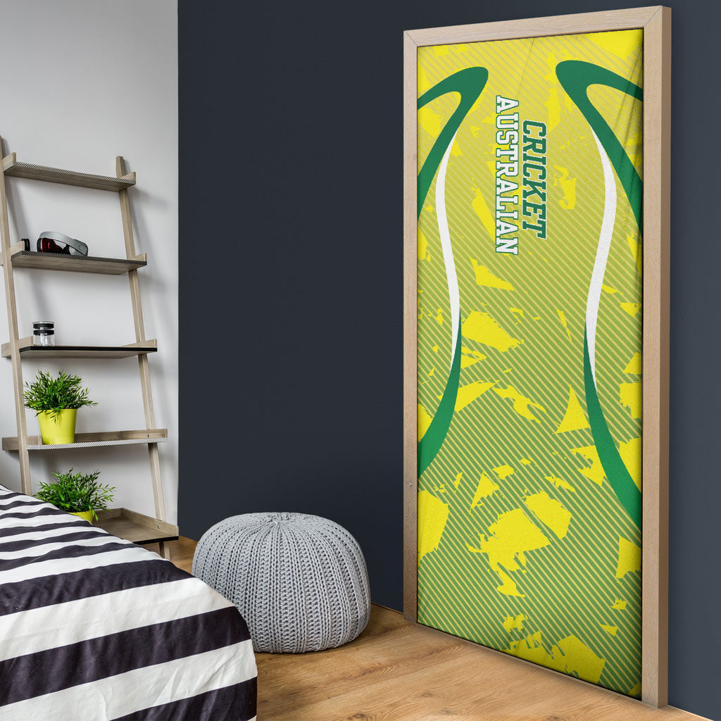 Cricket Australian Door Cover Map Silhouette With Green And Gold Geometric Pattern