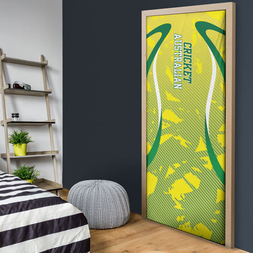 Cricket Australian Door Cover Map Silhouette With Green And Gold Geometric Pattern