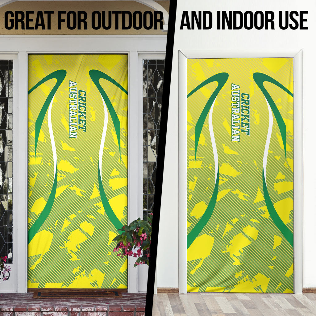Cricket Australian Door Cover Map Silhouette With Green And Gold Geometric Pattern