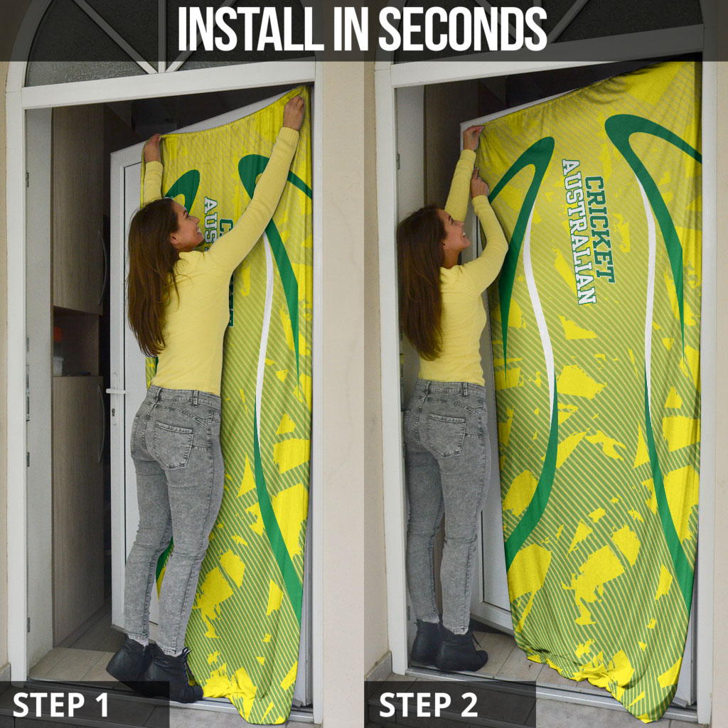 Cricket Australian Door Cover Map Silhouette With Green And Gold Geometric Pattern